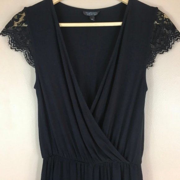 Topshop Viscose V neck Lace Trim Romper sz 6 - Picture 4 of 8